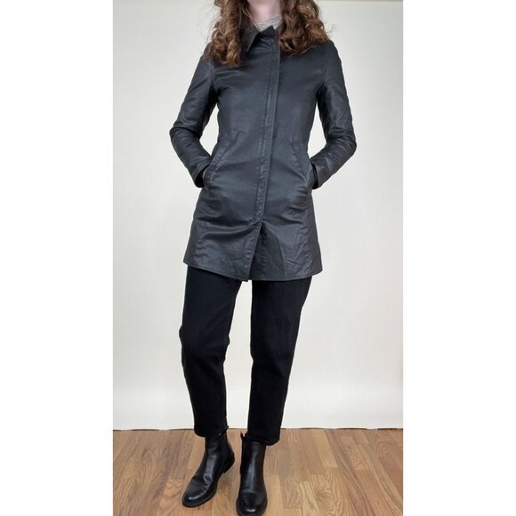 M0851 Waxed Cotton Faux Leather Peacoat Preppy Field Barn Utility Jacket Coat - Picture 2 of 9